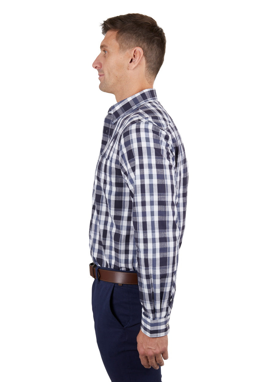 THOMAS COOK MENS CAIN 1-POCKET L/S SHIRT (DARK NAVY/WHITE)