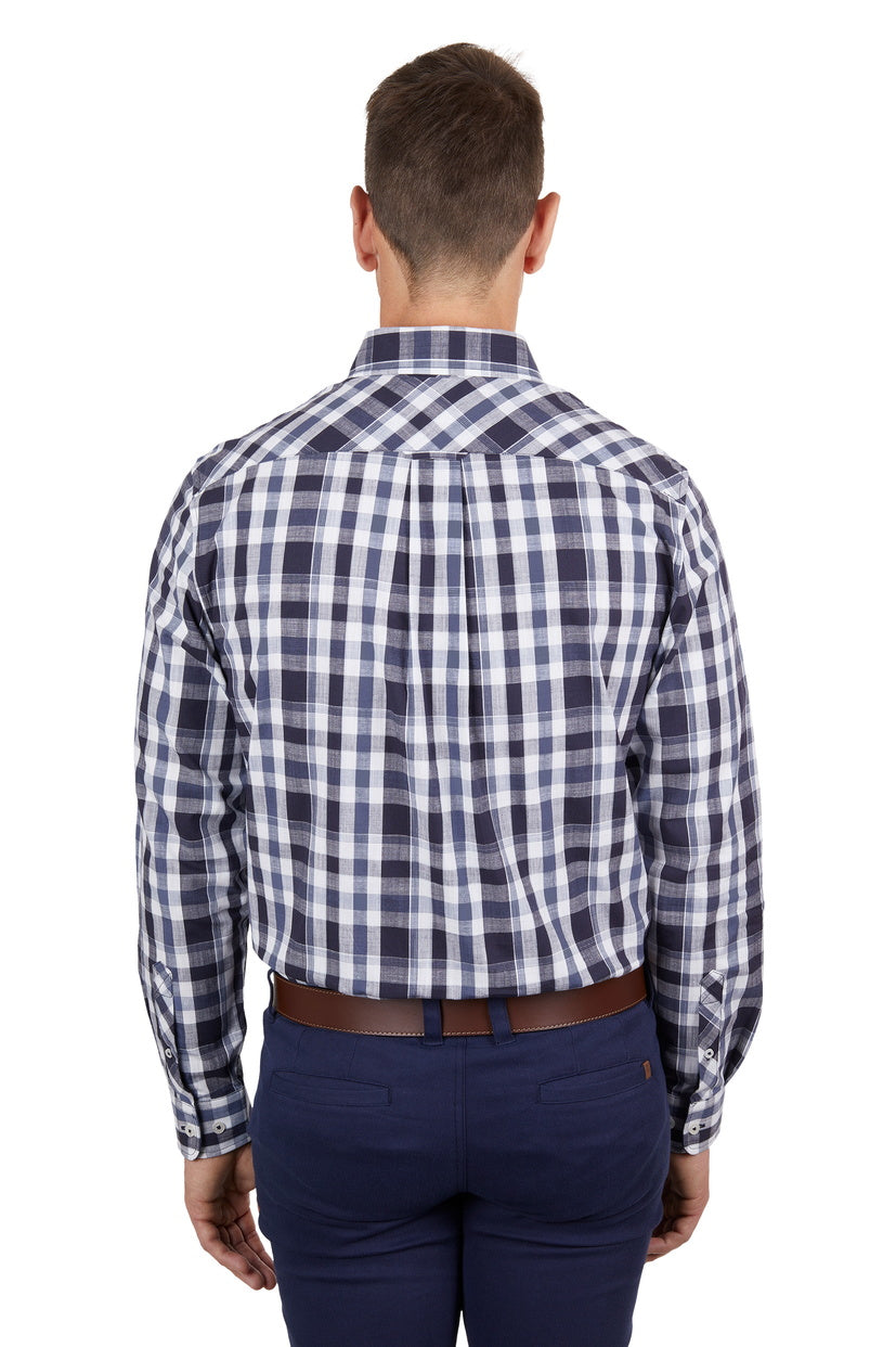 THOMAS COOK MENS CAIN 1-POCKET L/S SHIRT (DARK NAVY/WHITE)