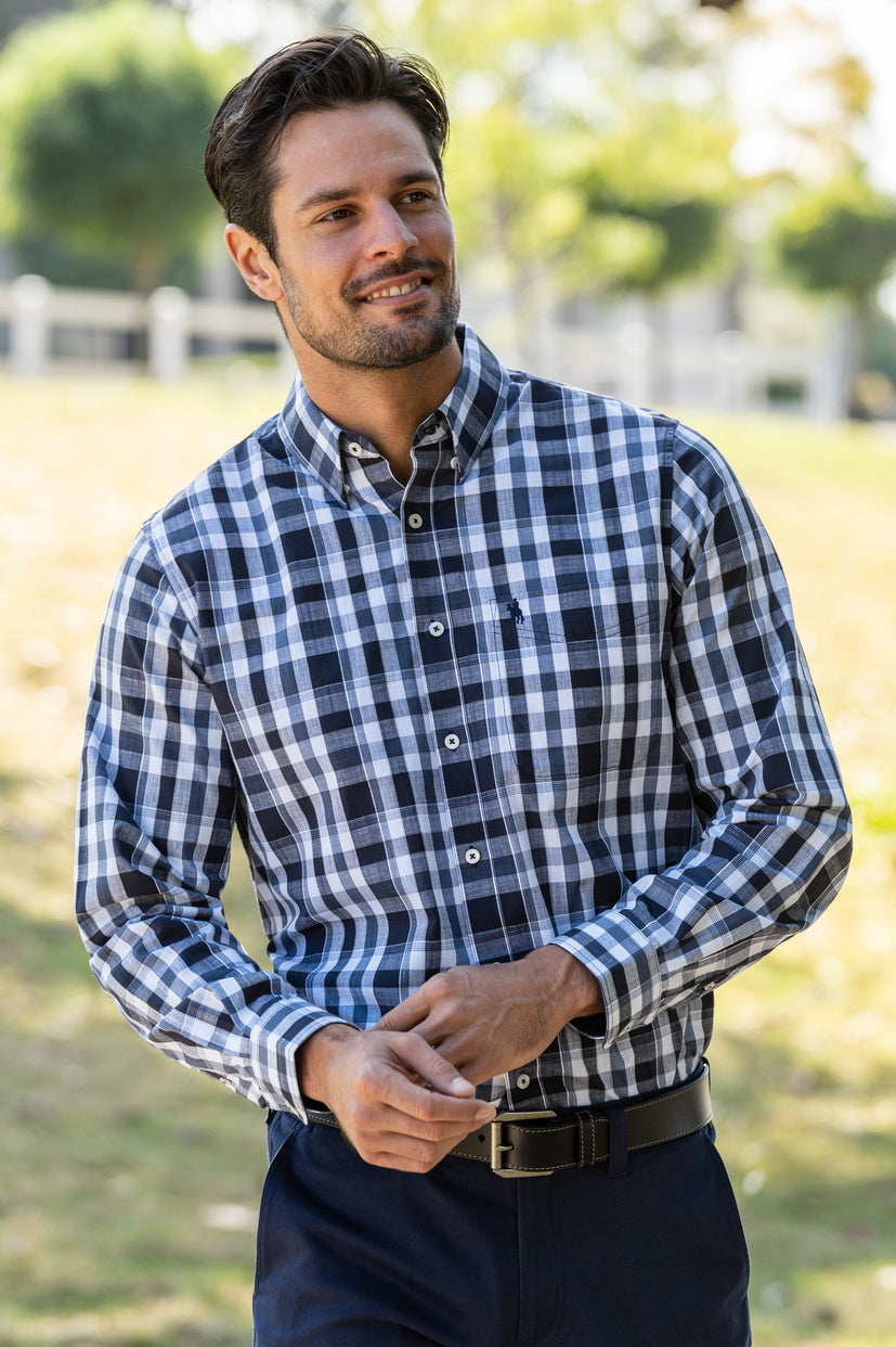 THOMAS COOK MENS CAIN 1-POCKET L/S SHIRT (DARK NAVY/WHITE)