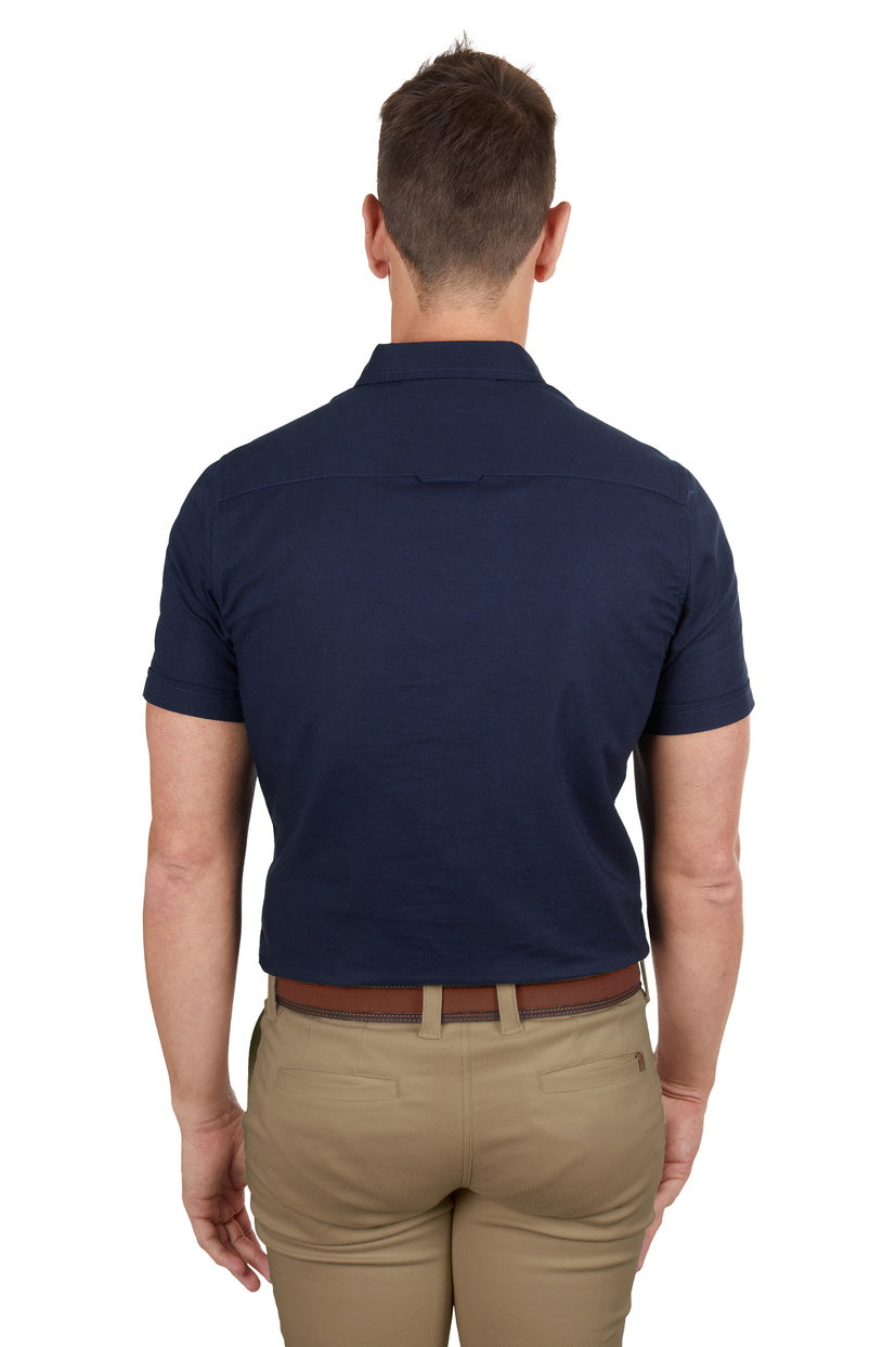 THOMAS COOK MENS LINEN TAILORED S/S SHIRT (NAVY)