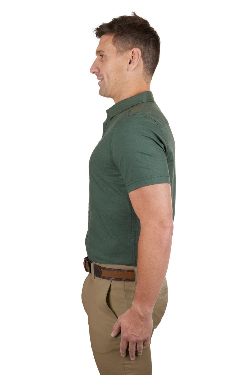 THOMAS COOK MENS LINEN TAILORED S/S SHIRT (GREEN)