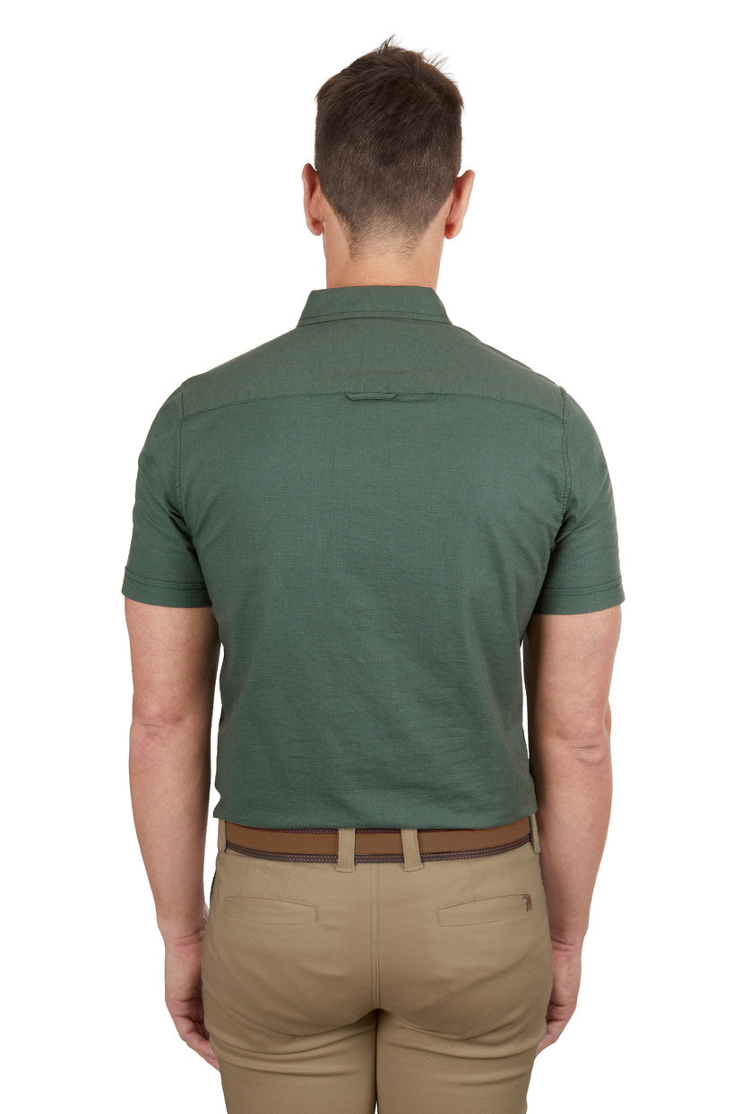 THOMAS COOK MENS LINEN TAILORED S/S SHIRT (GREEN)