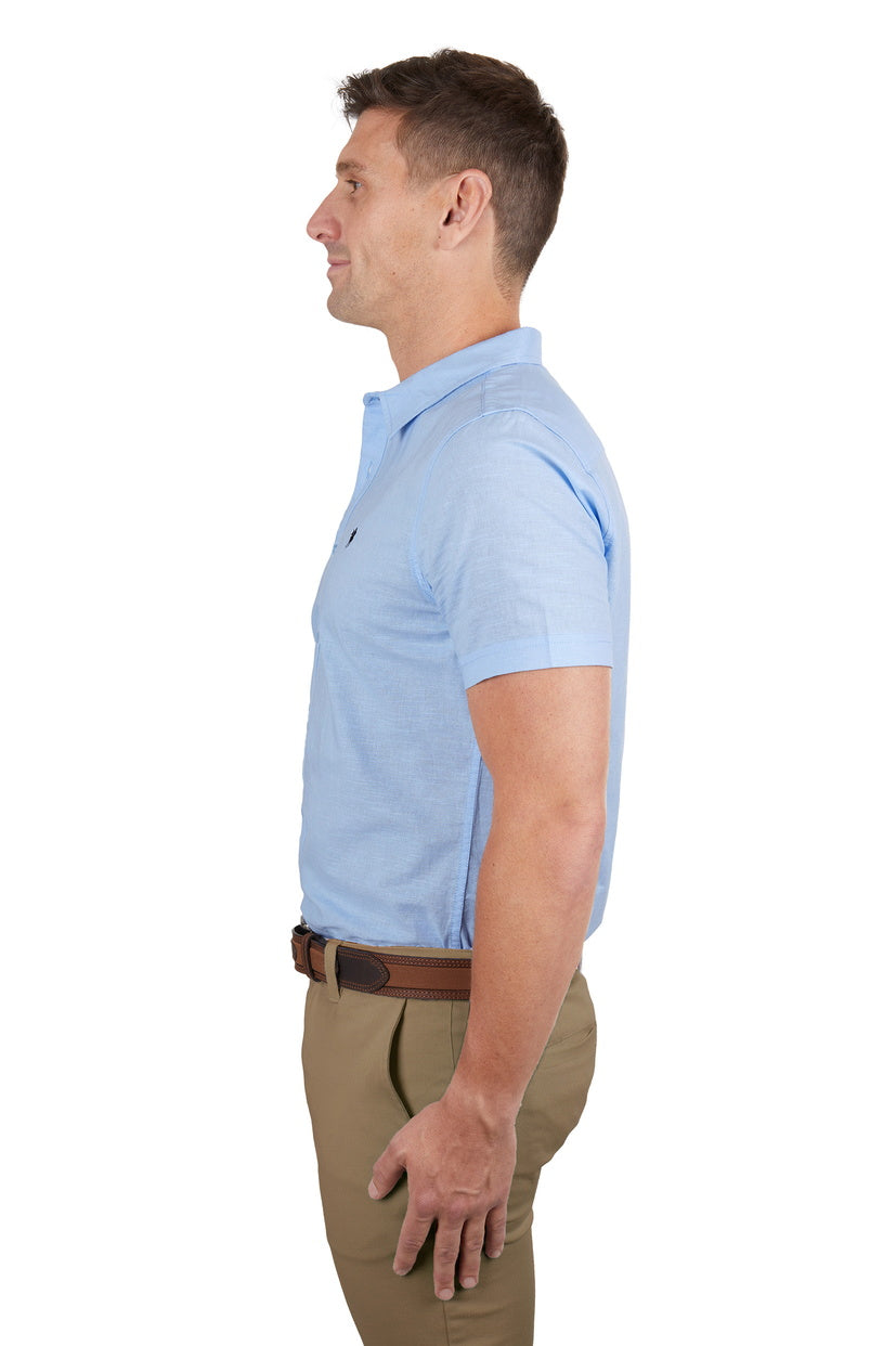 THOMAS COOK MENS LINEN TAILORED S/S SHIRT (LIGHT BLUE)