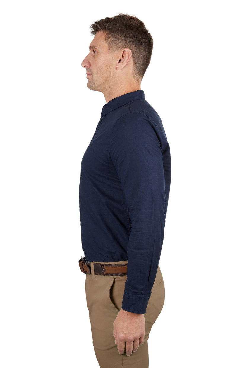 THOMAS COOK MENS LINEN TAILORED L/S SHIRT (NAVY)