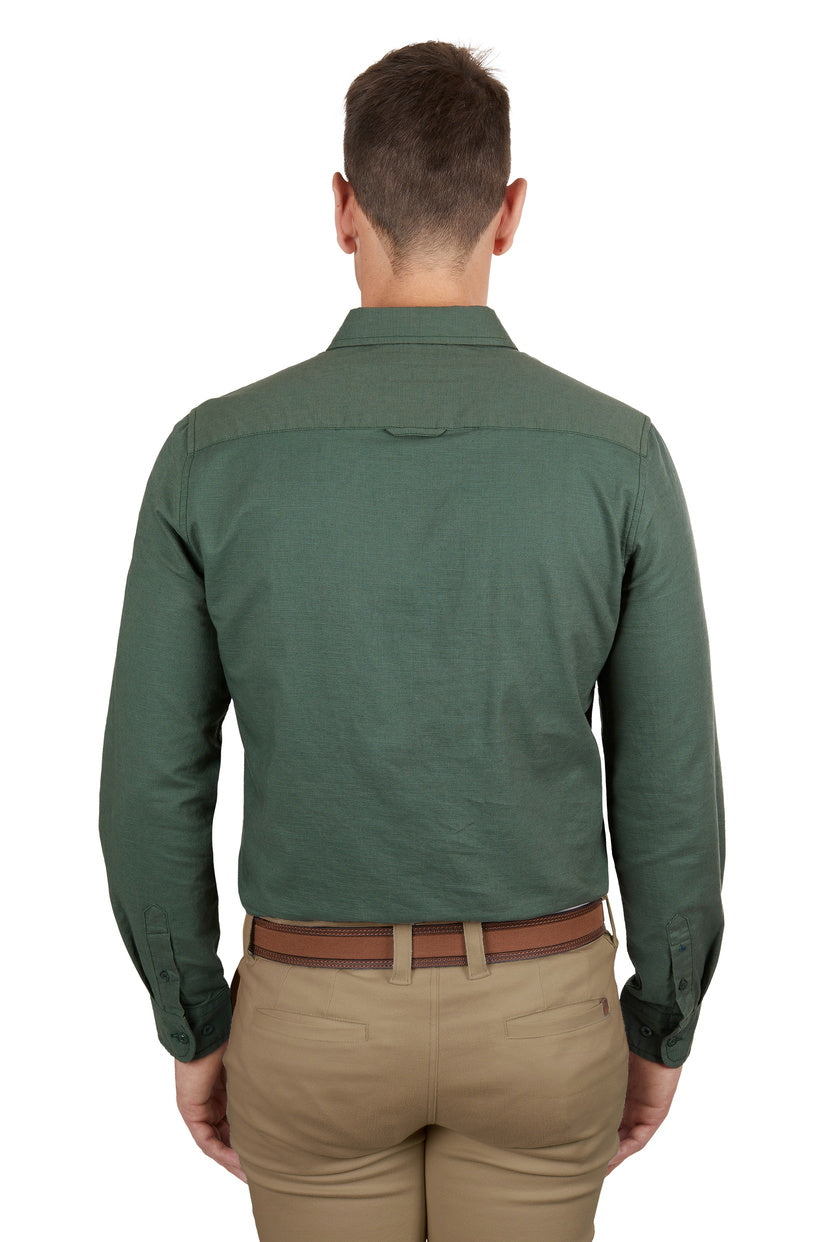 THOMAS COOK MENS LINEN TAILORED L/S SHIRT (GREEN)