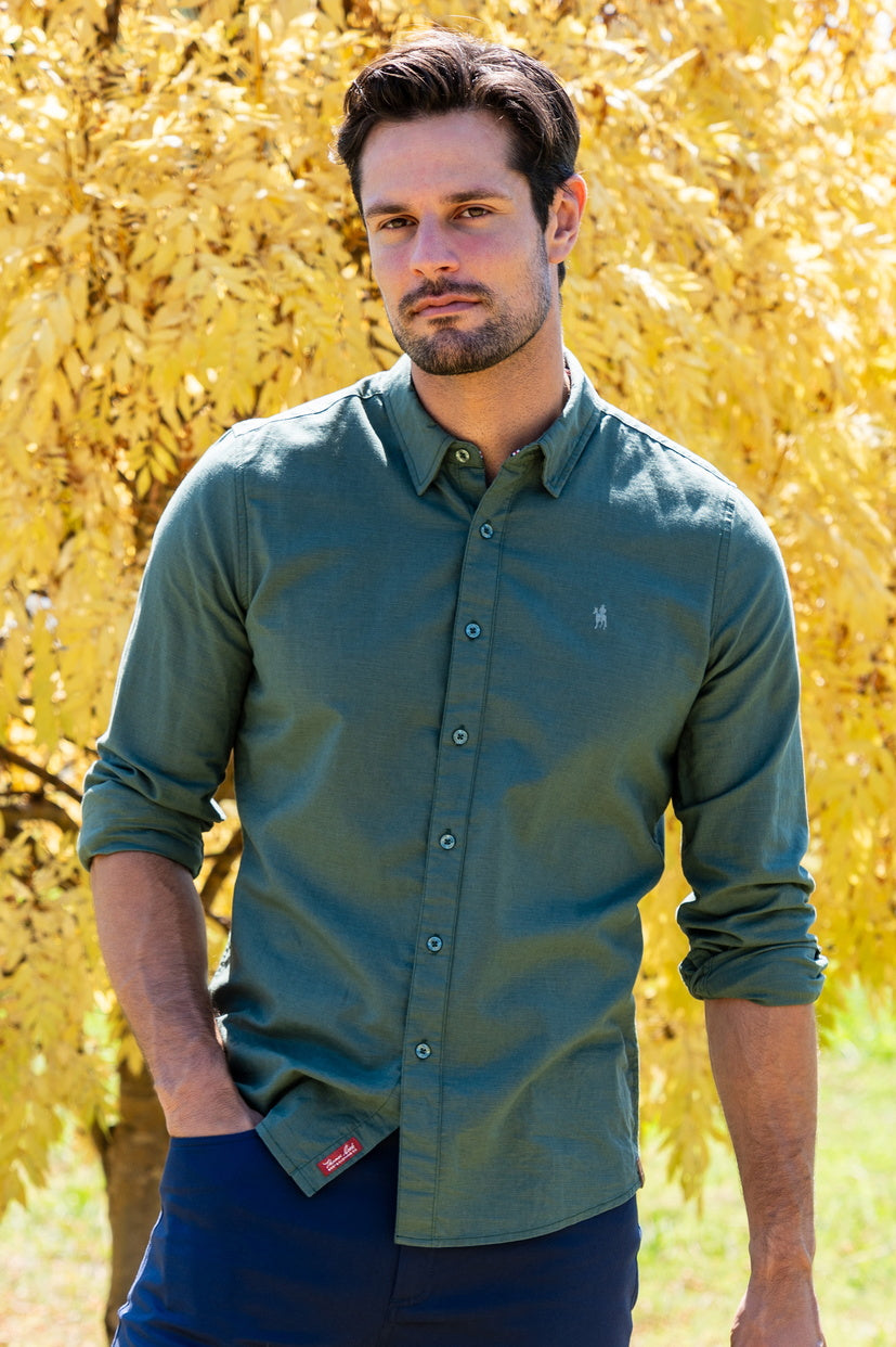 THOMAS COOK MENS LINEN TAILORED L/S SHIRT (GREEN)