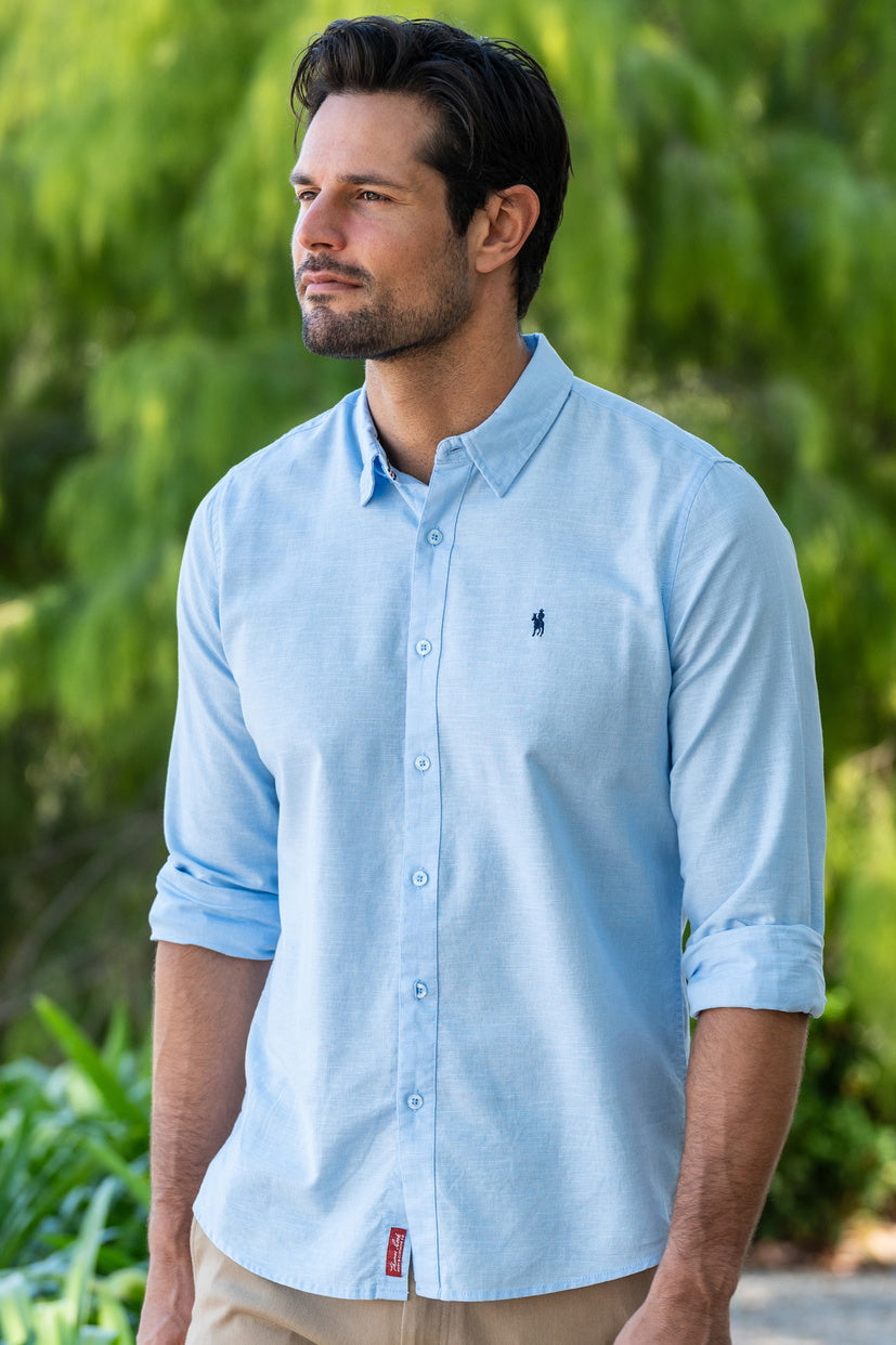 THOMAS COOK MENS LINEN TAILORED L/S SHIRT (LIGHT BLUE)