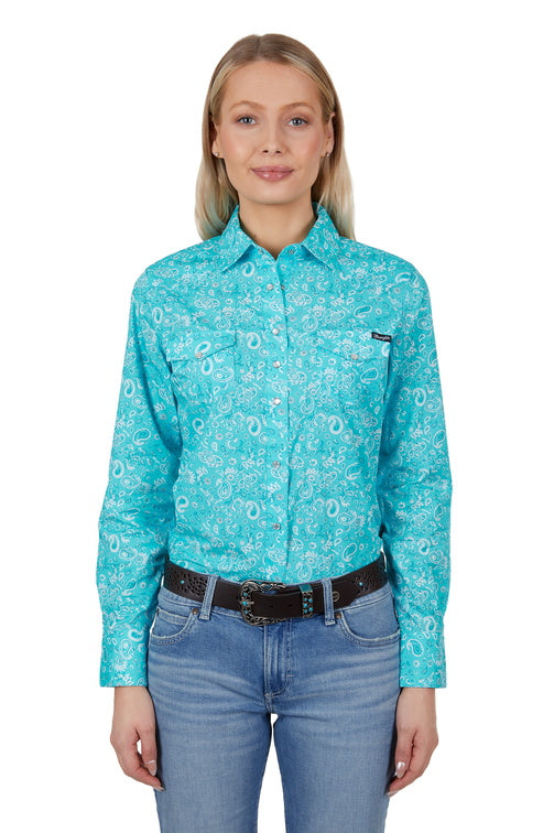 WRANGLER WOMENS GABBY LONG SLEEVE SHIRT (AQUA)