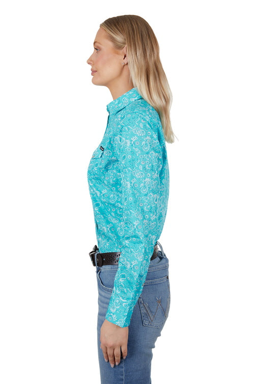 WRANGLER WOMENS GABBY LONG SLEEVE SHIRT (AQUA)