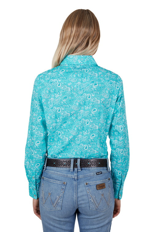 WRANGLER WOMENS GABBY LONG SLEEVE SHIRT (AQUA)