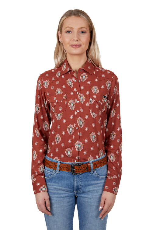 WRANGLER WOMENS OLIVIA LONG SLEEVE SHIRT (RUST)