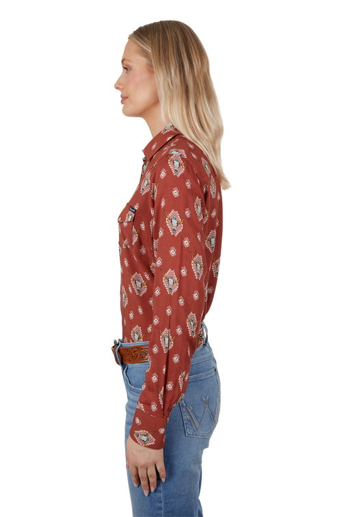 WRANGLER WOMENS OLIVIA LONG SLEEVE SHIRT (RUST)