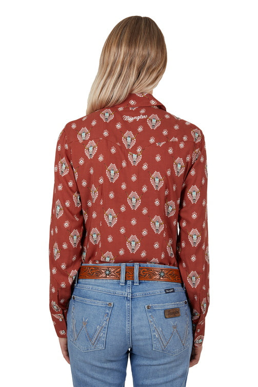 WRANGLER WOMENS OLIVIA LONG SLEEVE SHIRT (RUST)