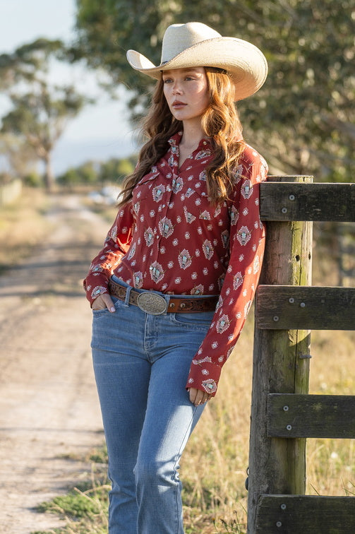 WRANGLER WOMENS OLIVIA LONG SLEEVE SHIRT (RUST)