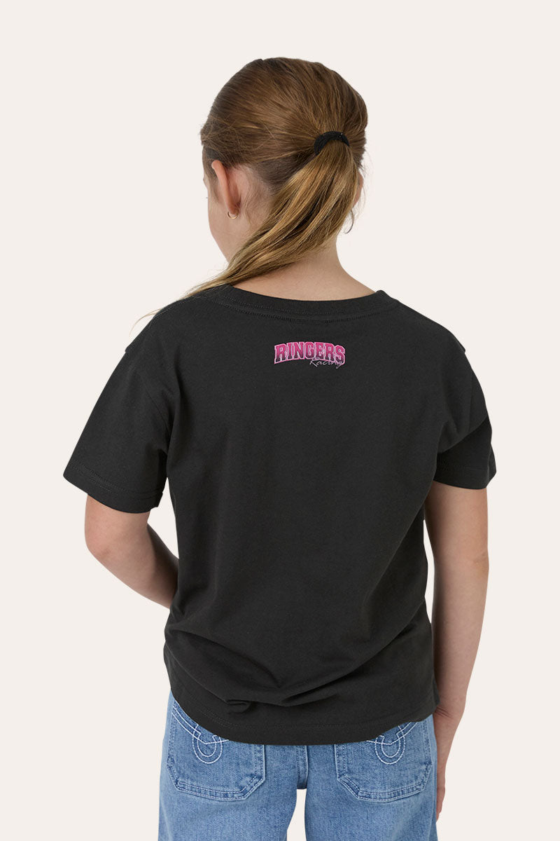 Ringers Western Kids Girls Racing T-Shirt - Charcoal