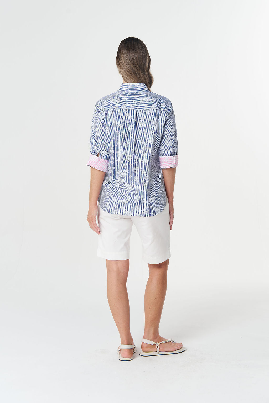Goondiwindi Cotton Classic ¾ Sleeve Stripe Shirt - Azure Blue