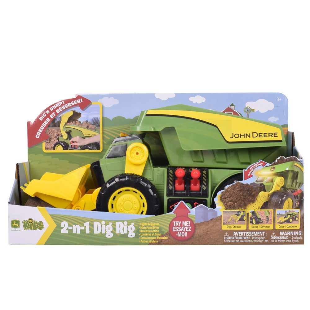 JOHN DEERE 46CM MOTORISED LIGHTS & SOUNDS 2-N-1 DIG & DUMP RIG 470273