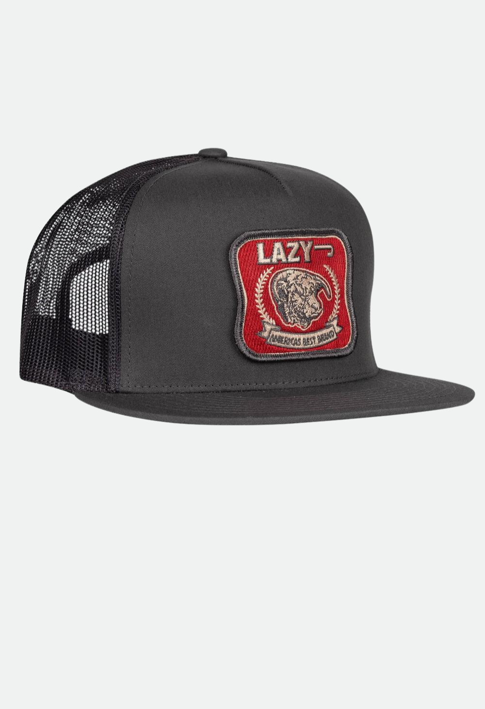 Lazy J Ranch Charcoal Grey Red America's Best Brand Classic Five Panel Trucker Hat
