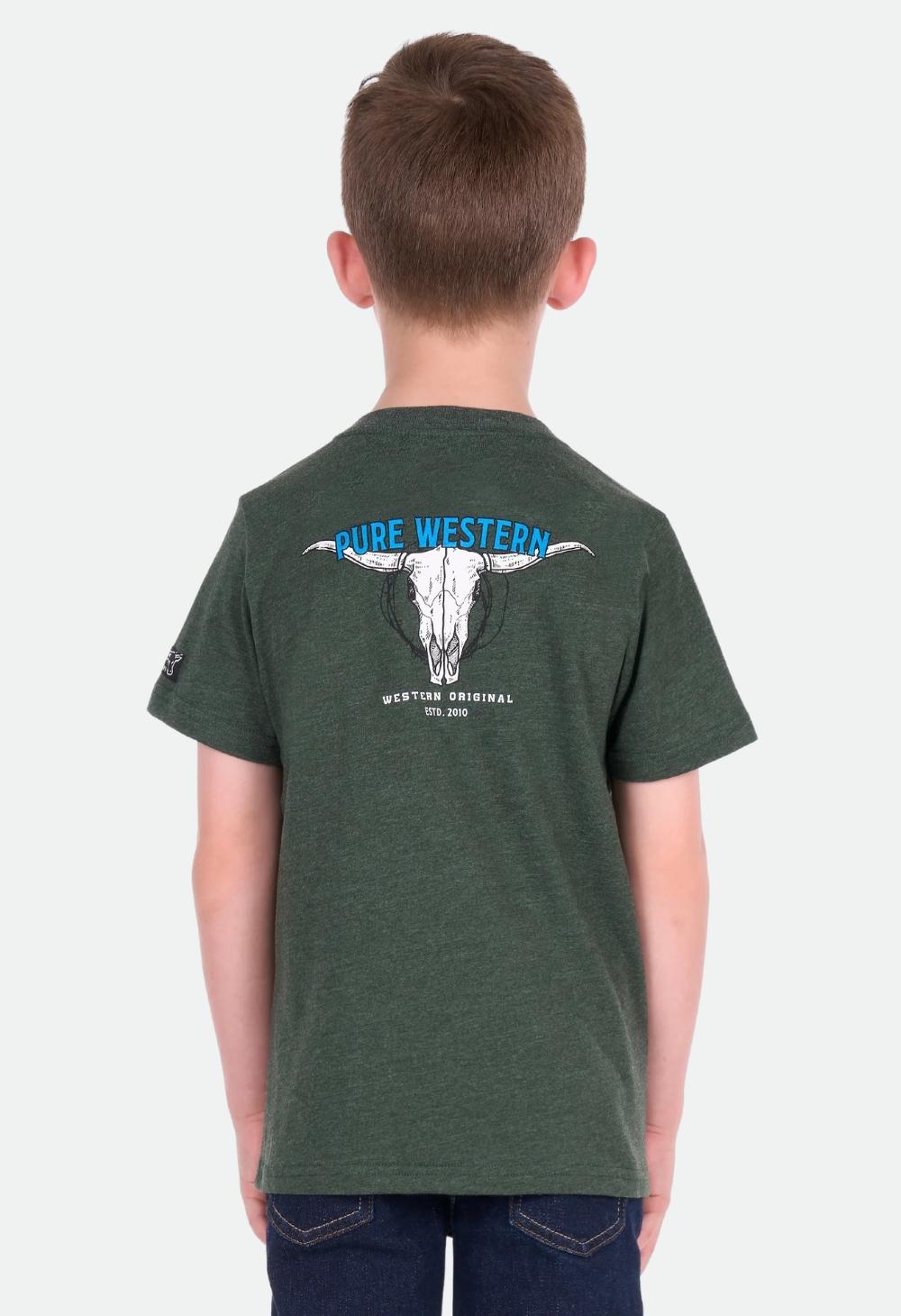 Pure Western Boys Tony SS Tee - Green Marle
