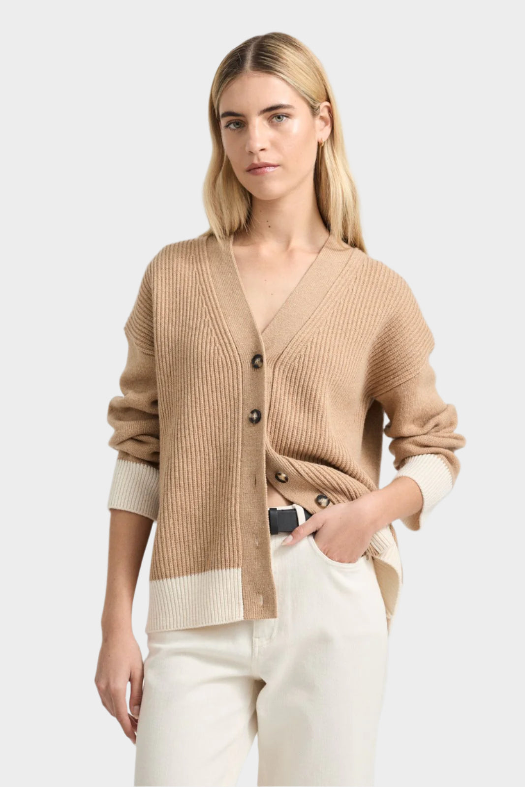 Tooralie Women's Contrast Trim Cardigan - Cashew