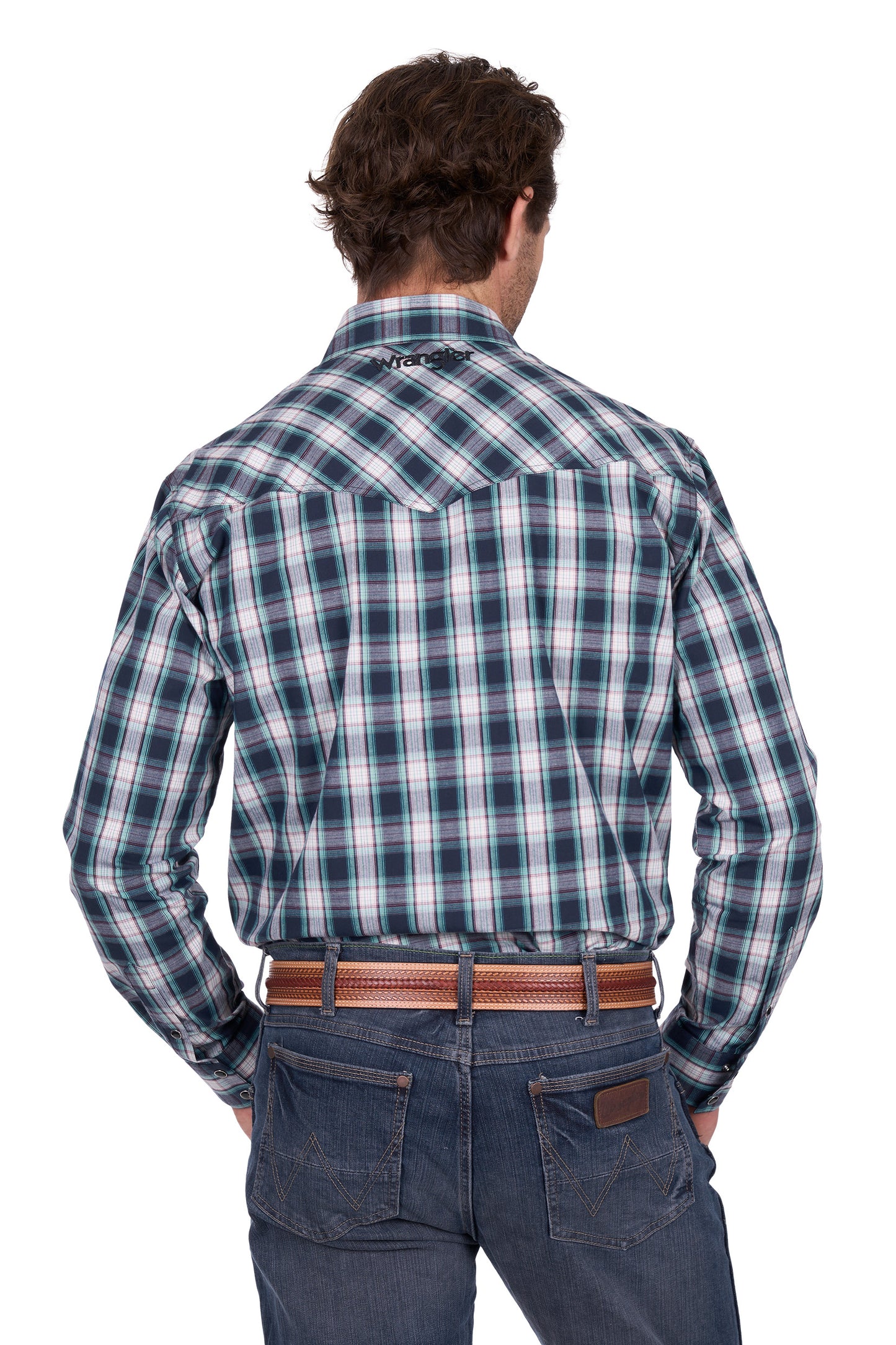 Wrangler Men’s Dustin Check Logo Western Long Sleeve Shirt