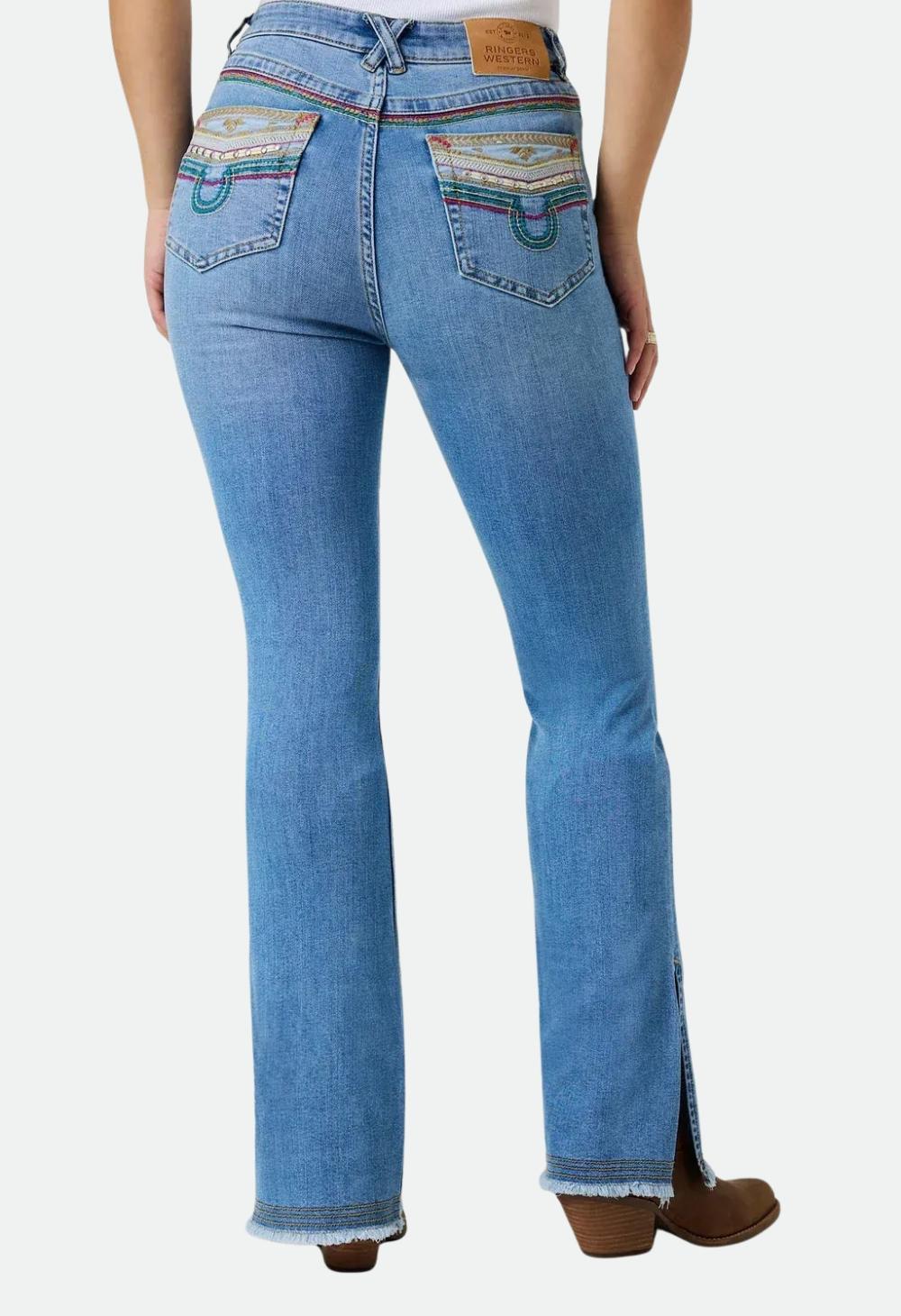 Ringers Western Womens Penny Rodeo Festival High Rise Bootleg Jean - Mid Blue