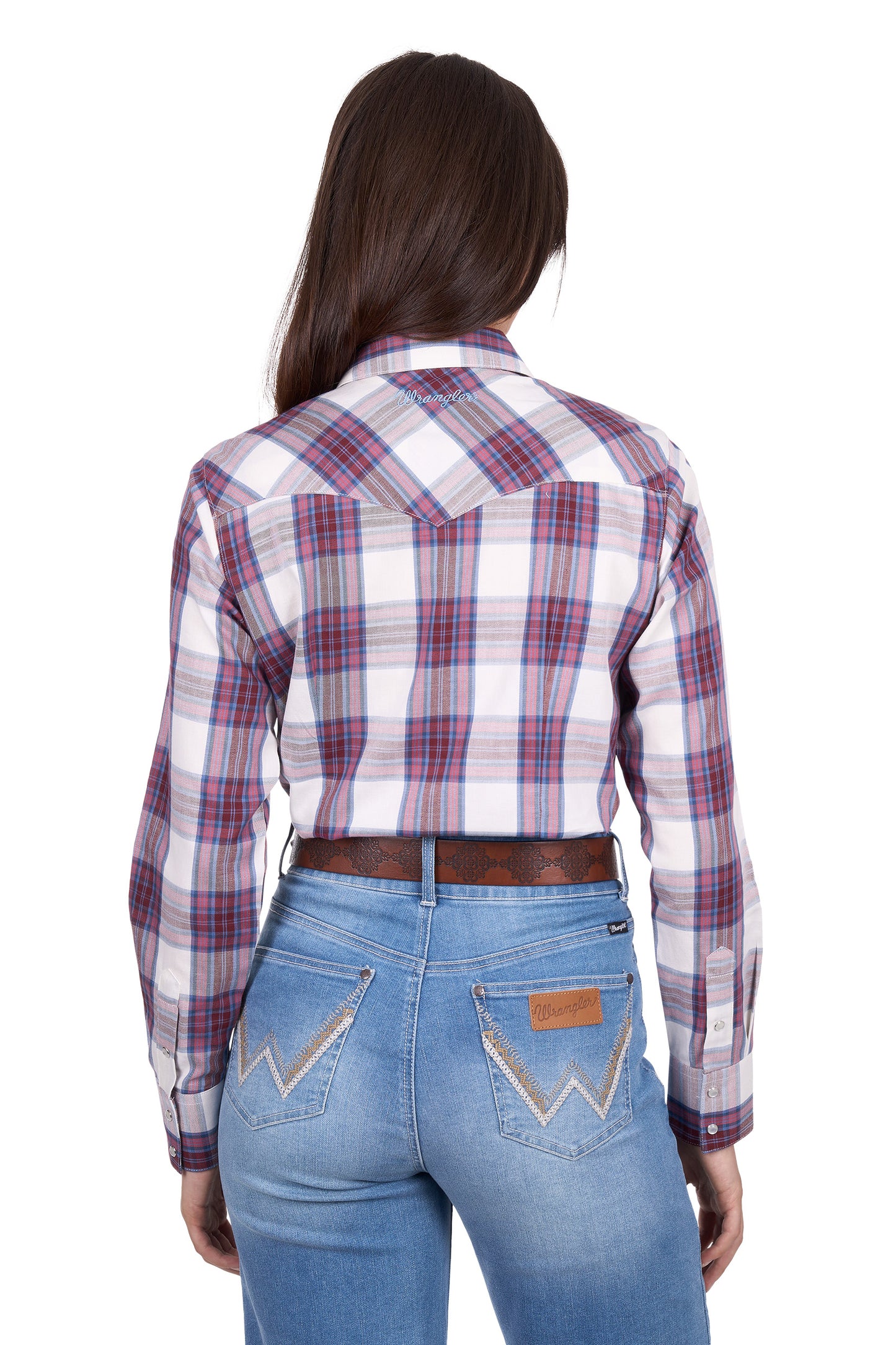 Wrangler Women’s Jaclyn Check Western Long Sleeve Shirt - Berry