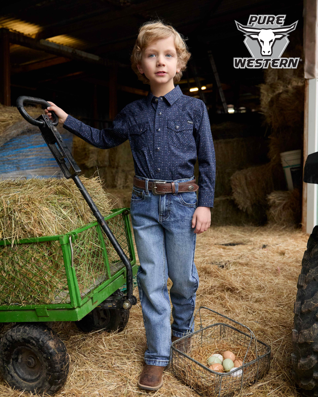 Pure Western Boy’s Marc Print Western Long Sleeve Shirt – Navy/Multi