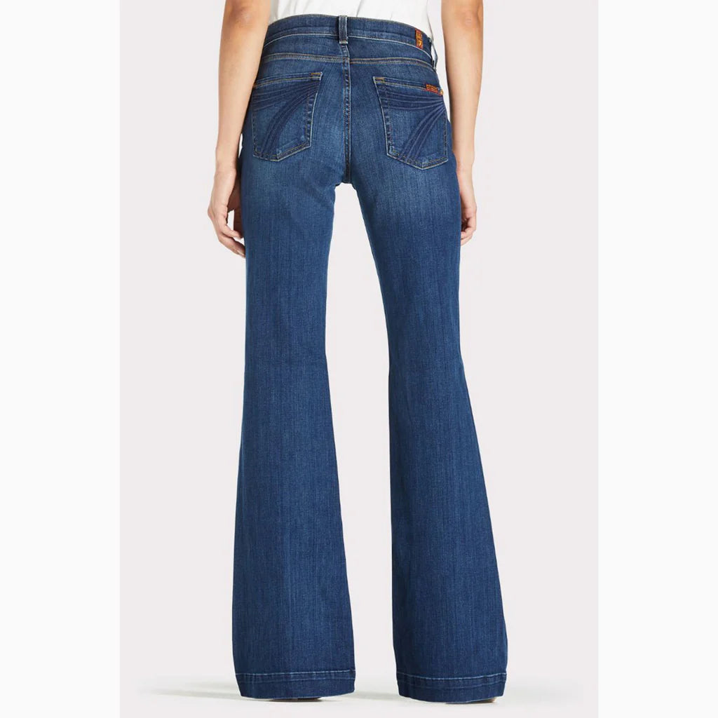 7 For All Mankind Women's Dark Wash Mid Rise Dojo Trouser Flare Jeans