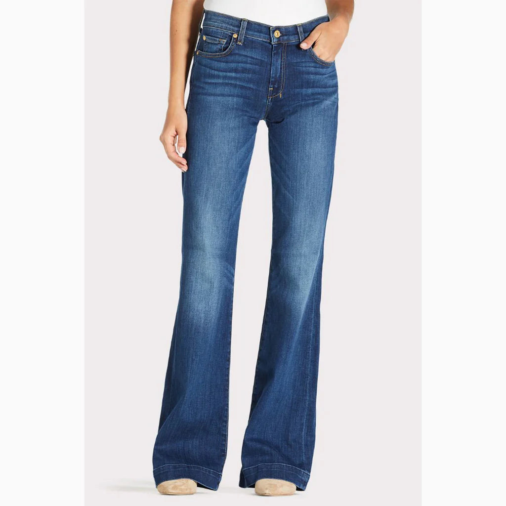 7 For All Mankind Women's Dark Wash Mid Rise Dojo Trouser Flare Jeans