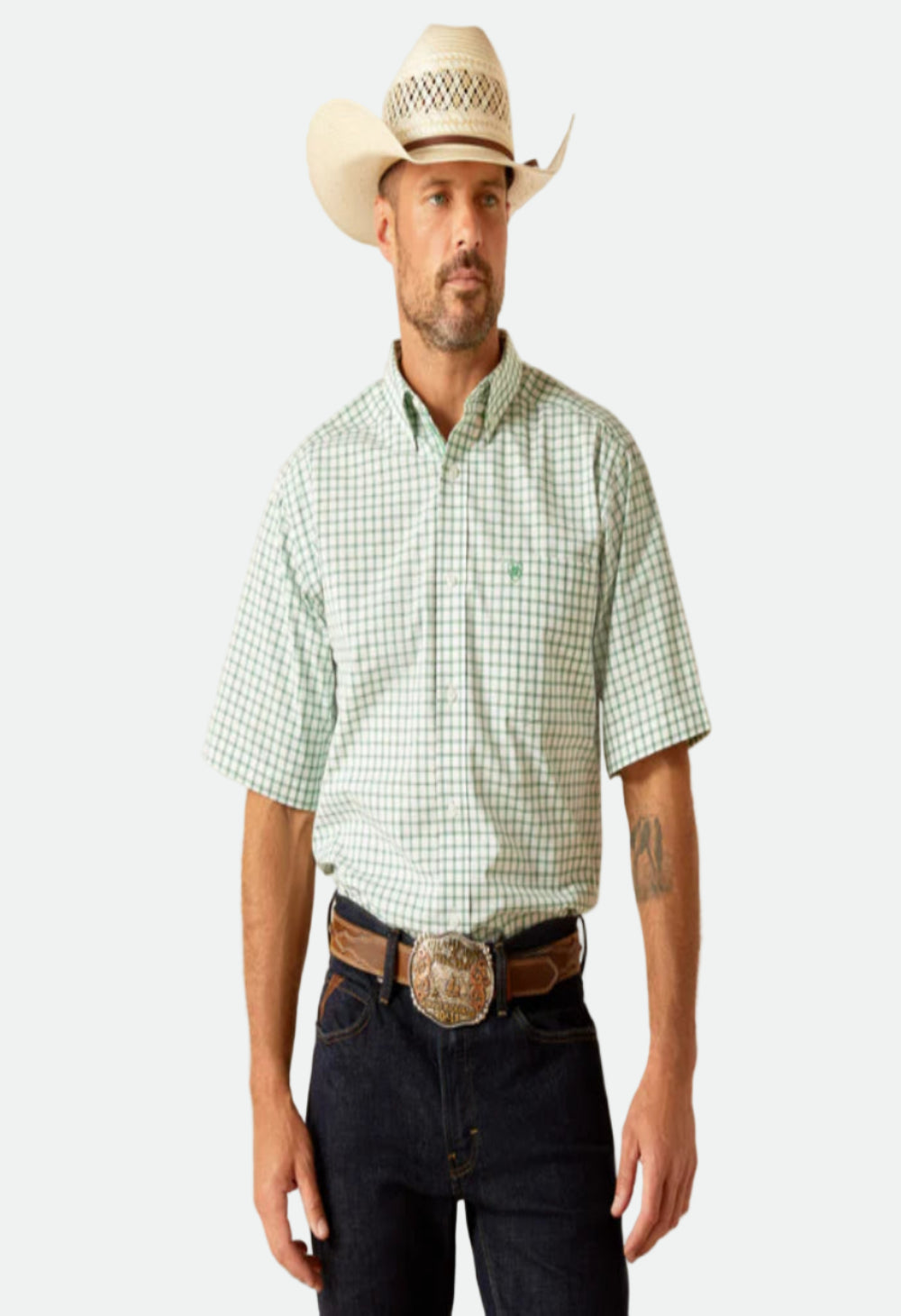 Ariat Men's Pro Damian SS Shirt - White/Green