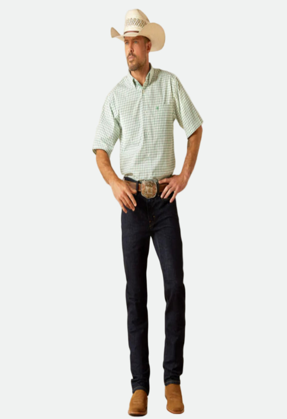 Ariat Men's Pro Damian SS Shirt - White/Green