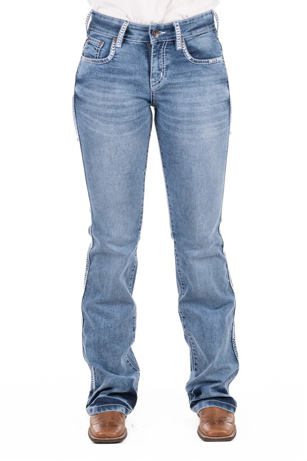 Hitchley & Harrow Comfort Cut High Rise - "Augusta" White Wash Stitch Jeans 35 Leg