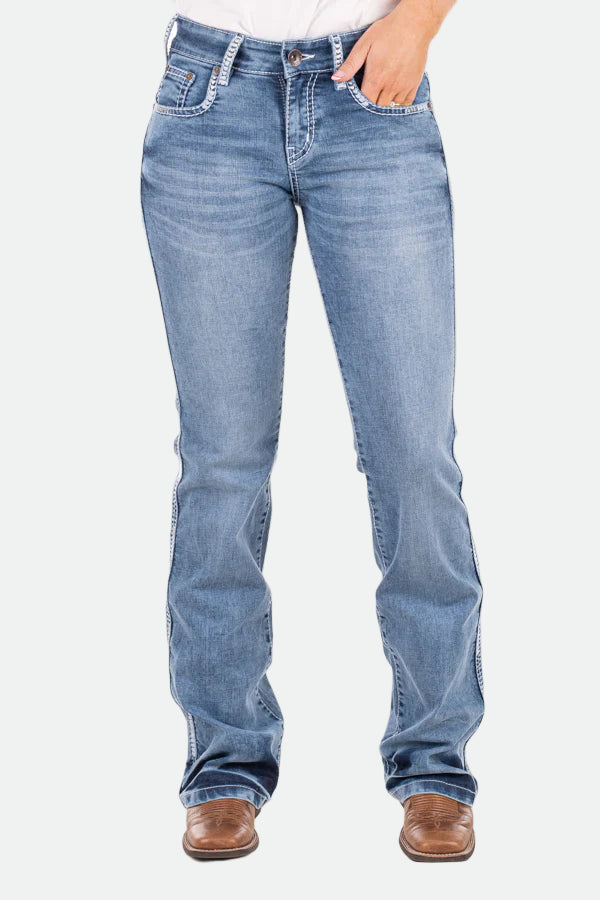 Hitchley & Harrow Comfort Cut High Rise - "Augusta" White Wash Stitch Jeans 35 Leg
