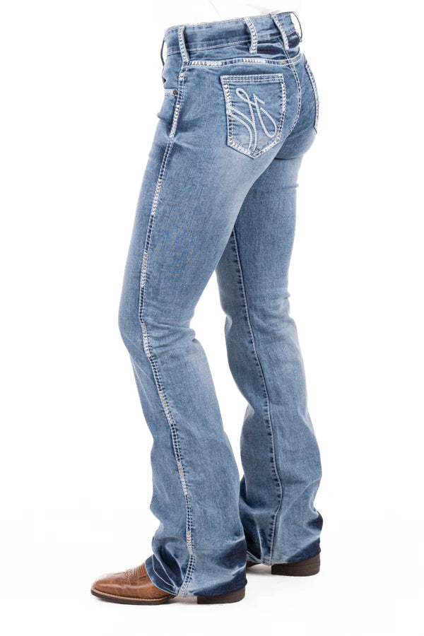 Hitchley & Harrow Comfort Cut High Rise - "Augusta" White Wash Stitch Jeans 35 Leg