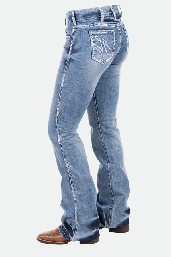 Hitchley & Harrow Comfort Cut High Rise - "Augusta" White Wash Stitch Jeans 35 Leg