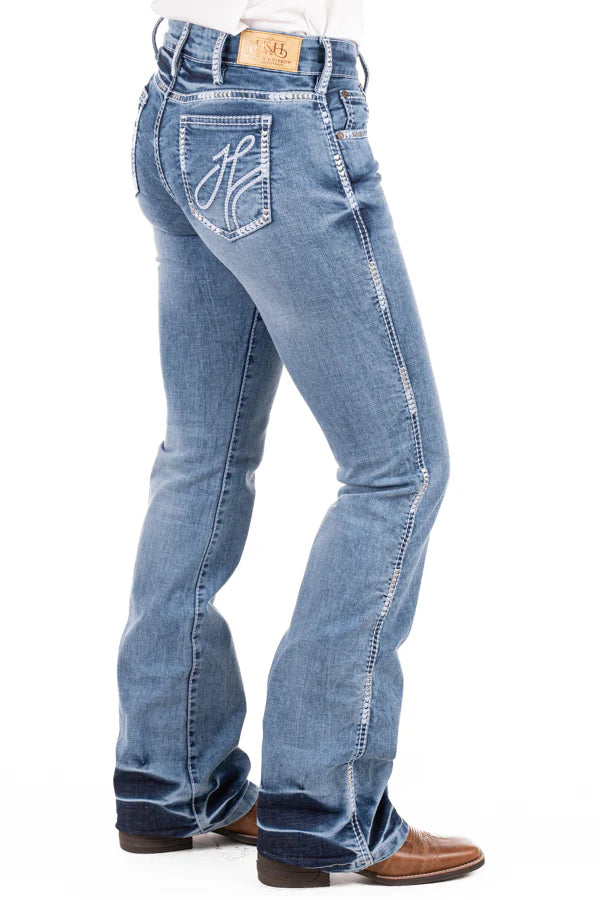 Hitchley & Harrow Comfort Cut High Rise - "Augusta" White Wash Stitch Jeans 35 Leg