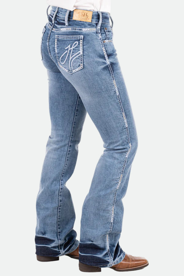 Hitchley & Harrow Comfort Cut High Rise - "Augusta" White Wash Stitch Jeans 35 Leg