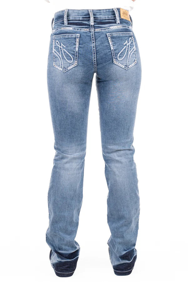 Hitchley & Harrow Comfort Cut High Rise - "Augusta" White Wash Stitch Jeans 35 Leg