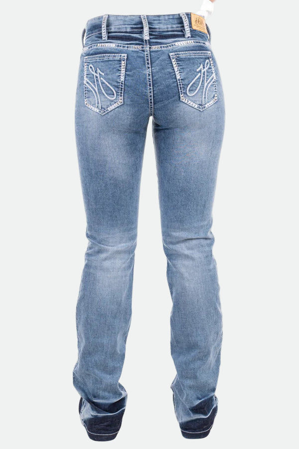 Hitchley & Harrow Comfort Cut High Rise - "Augusta" White Wash Stitch Jeans 35 Leg