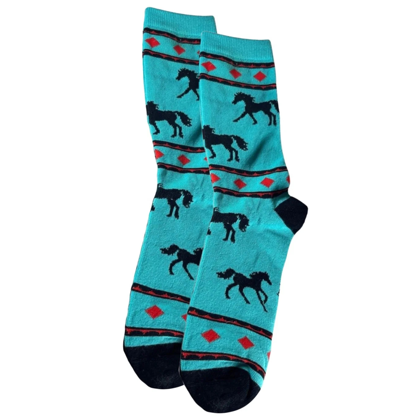 Austin Accent Kid's Sock Turquoise/Red w/ Blk Horses
