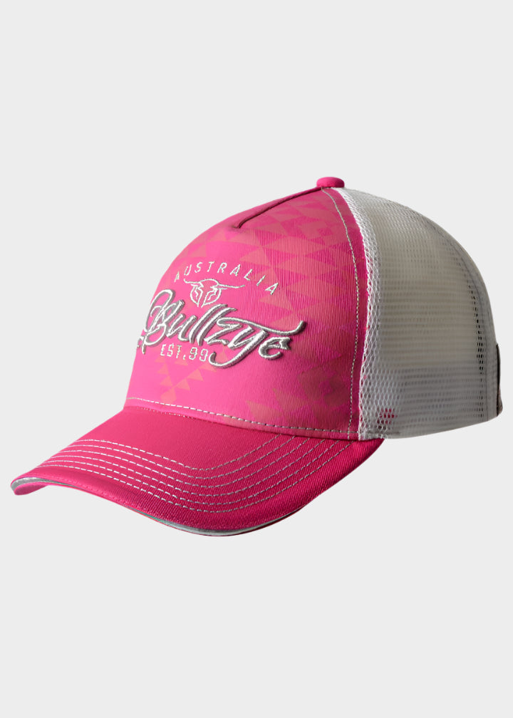BULLZYE WOMENS WAVES TRUCKER CAP (PINK) - CLEARANCE