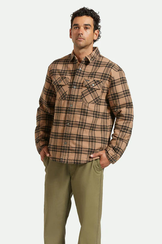 Brixton Men's Bowery Quilted L/S Flannel - WoodSmoke/Black