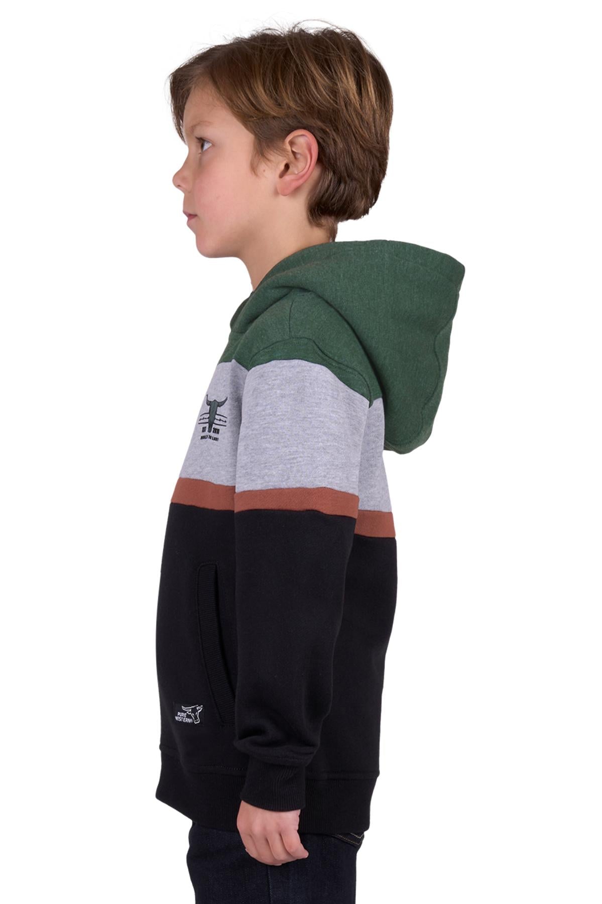 Pure Western Boy’s Nick Pullover Hoodie - BLACK/GREEN MARLE