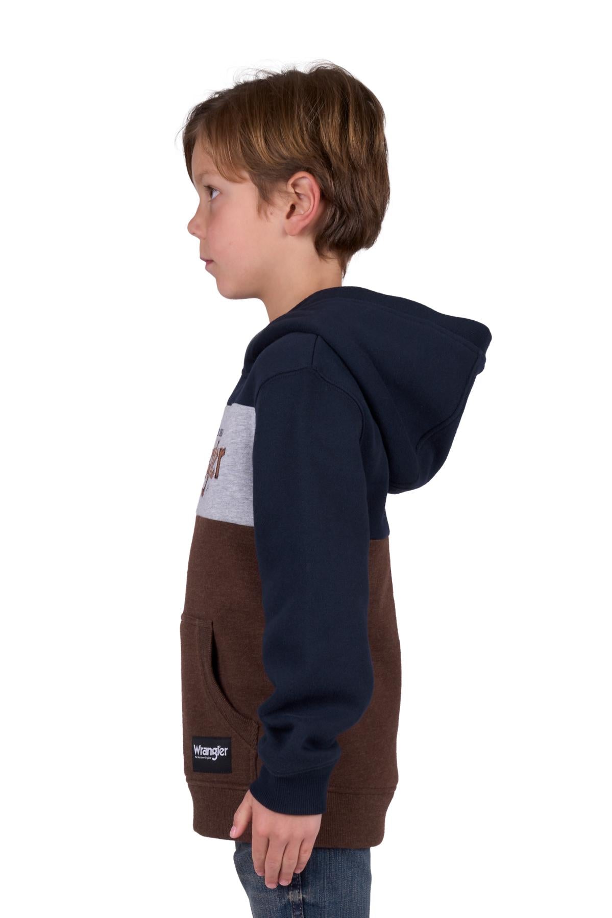 Wrangler Boy’s Paul Pullover Hoodie - Navy/Dark Tan
