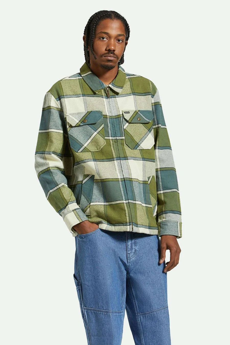 Brixton Men's Motor Zip Jacket - Blue Mirage/Dill Plaid