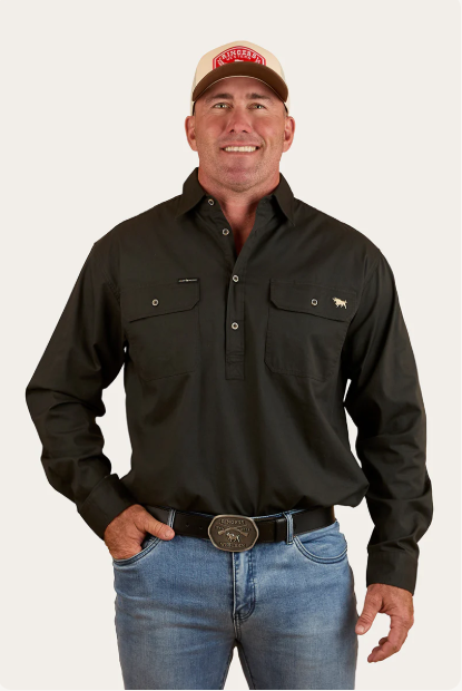 Ringers Western Condor Mens Half Button Work Shirt - Charcoal