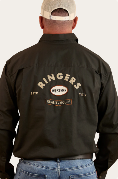 Ringers Western Condor Mens Half Button Work Shirt - Charcoal