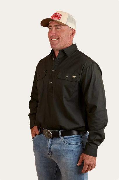 Ringers Western Condor Mens Half Button Work Shirt - Charcoal
