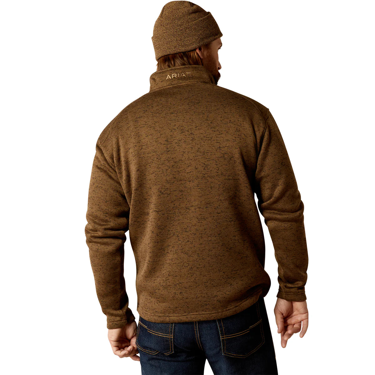 Ariat Men's Caldwell Logo 14 Zip Sweater - Dark Brown Heather